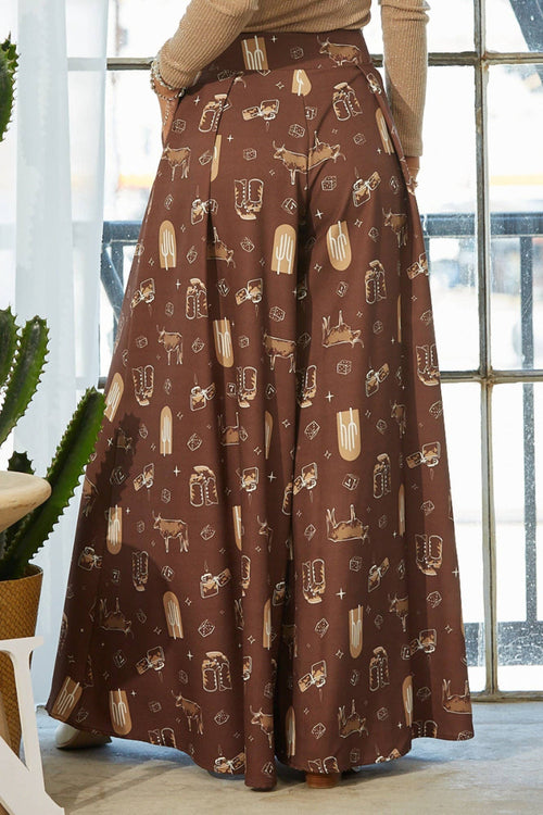 Western Farm Fabric Flare Wide Leg Palazzo Pants - Presale
