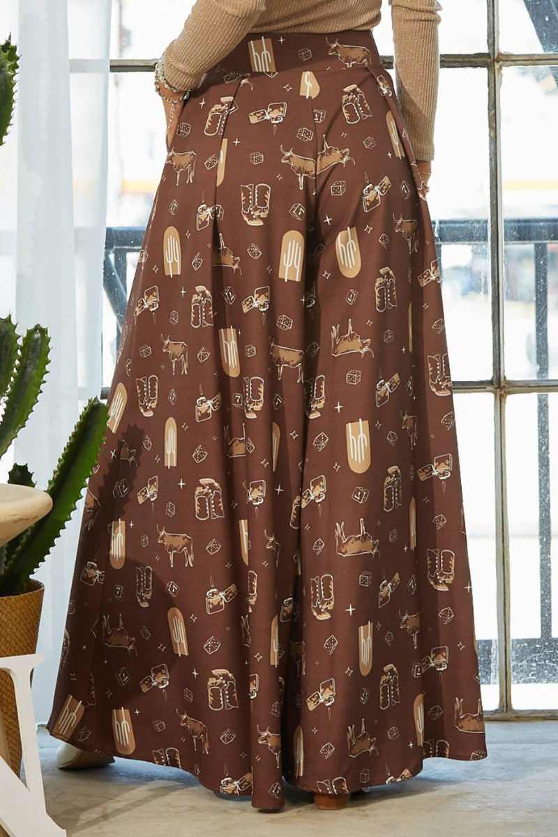 Western Farm Fabric Flare Wide Leg Palazzo Pants - Presale