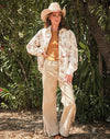 Western Printed Quilted Shacket-White/Tan-Presale