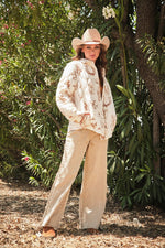 Western Printed Quilted Shacket-White/Tan-Presale
