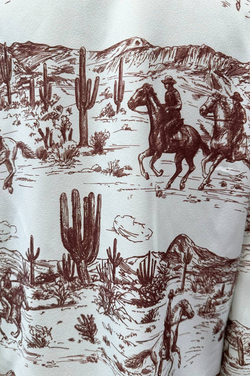 Western Running Cowboy Print Blouse-Presale