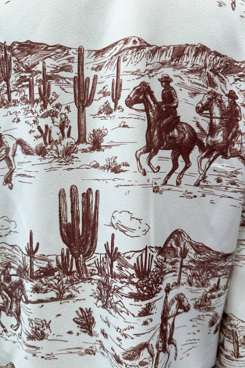 Western Running Cowboy Print Blouse-Presale