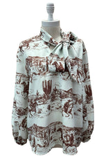 Western Running Cowboy Print Blouse-Presale