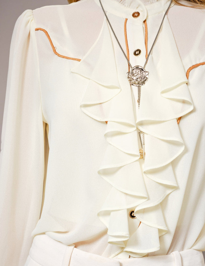 Ruffle Front Button Up Blouse-Presale