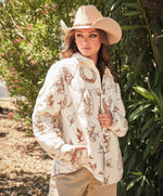 Western Printed Quilted Shacket-White/Tan-Presale
